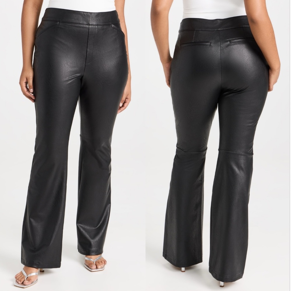 NWT Spanx Tall Leather Like Flare Leg Pants Black